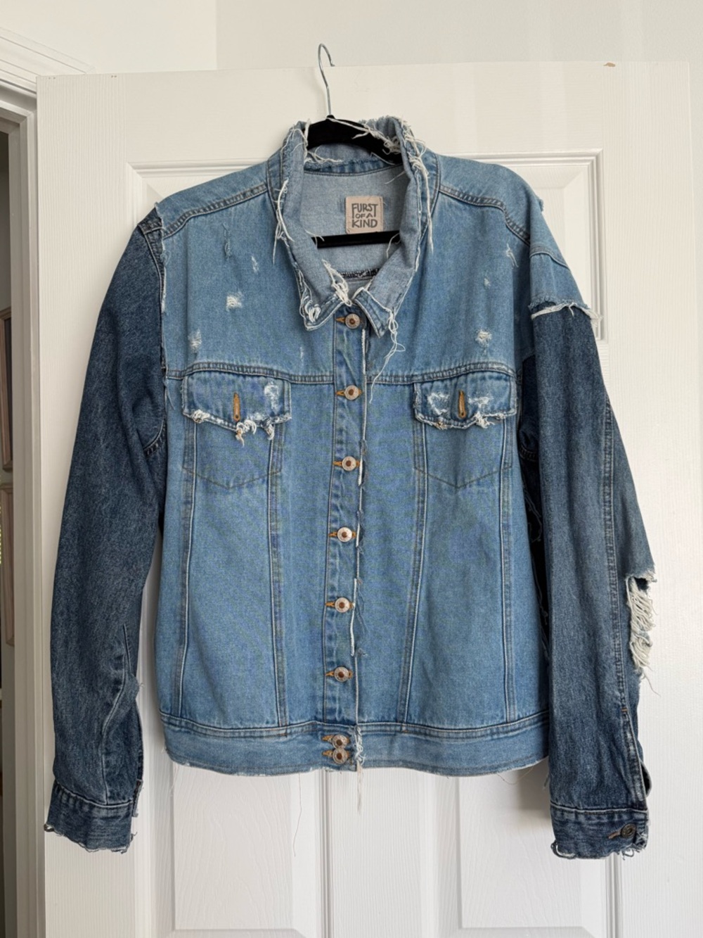 Furst If A Kind LF Vintage Two-Tone Distressed Denim Jacket